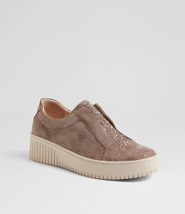 Women's Django & Juliette Kangie in Taupe-Bronze Suede Leather. Sku: DJ19853NKADD
