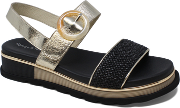 Women's Django & Juliette Chaviva in Black-Gold Syn Raffia-Leather. Sku: DJ21206BAL3N