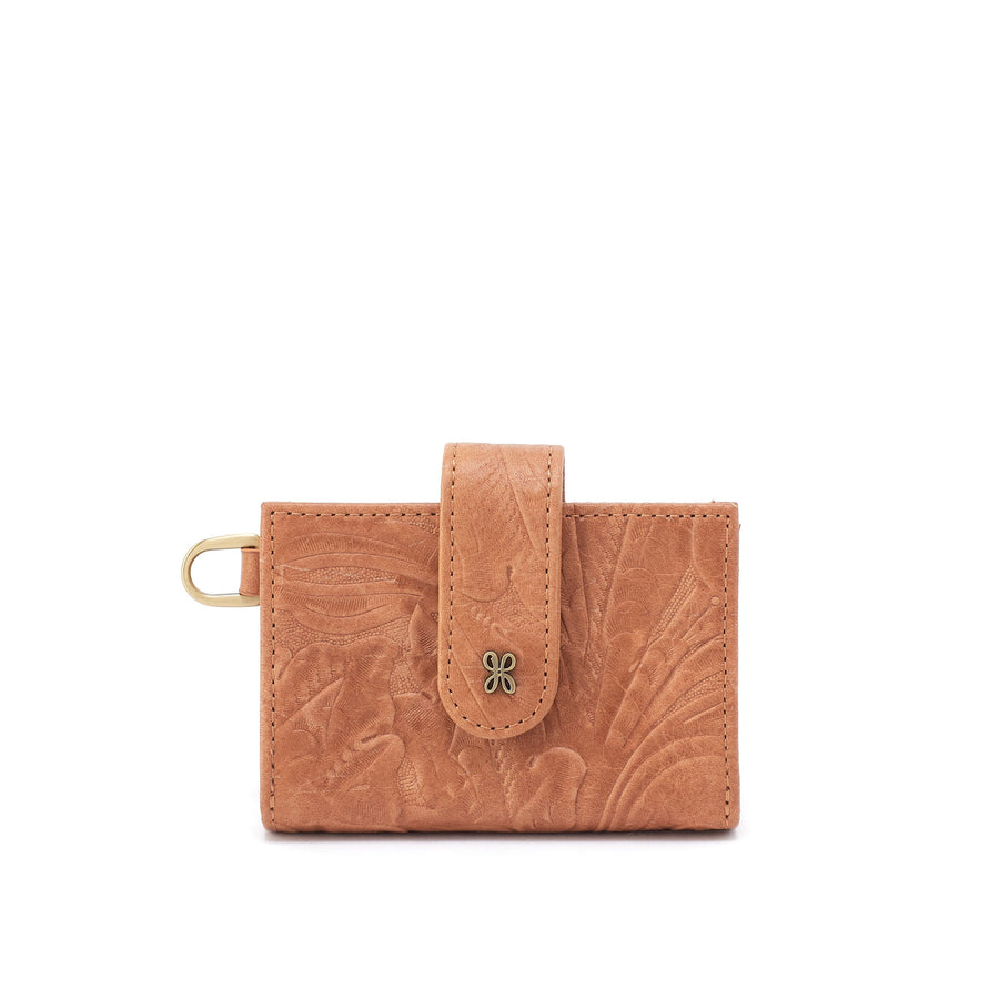 Quarter turn Women's HOBO Hand Bag style name Jean Accordian Card Case in color Saddle Emboss. Sku: EM-32558SDLE