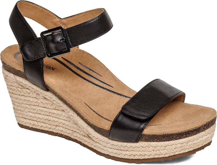 Quarter turn view Women's Aetrex Footwear style name Sydney in color Black. Sku: EW750