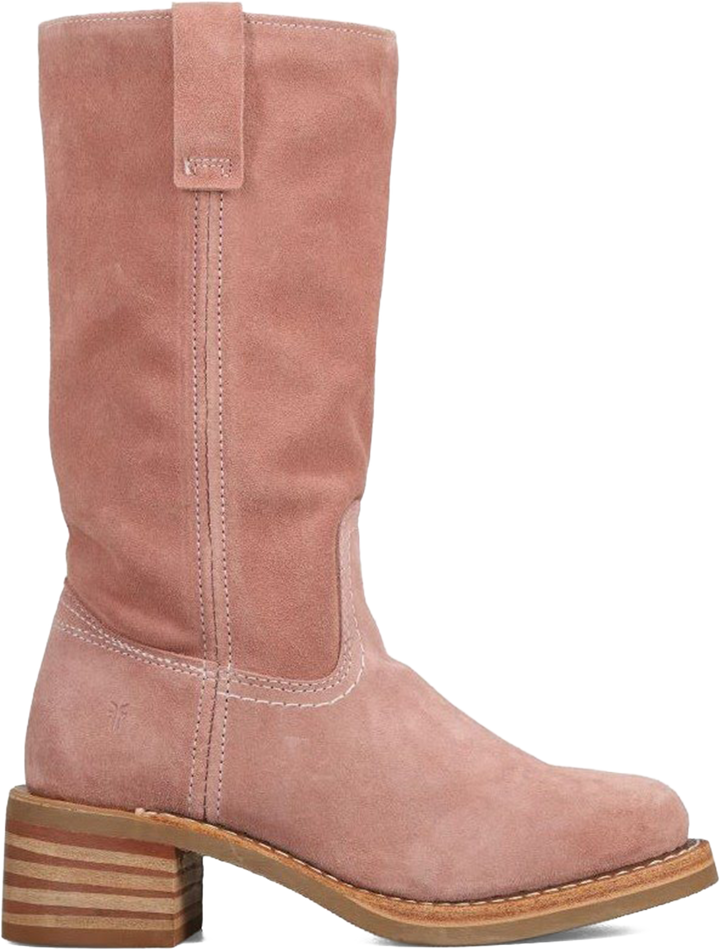 Quarter turn view Women's Frye Footwear style name Campus 12R in color Woodrose. Sku: FR41965-WRSE