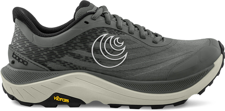 Quarter turn view Men's Topo Footwear style name Ultraventure 4 in color Grey/ Grey. Sku: M081-GRYGRY