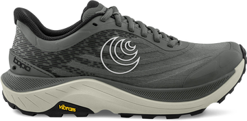 Quarter turn view Men's Topo Footwear style name Ultraventure 4 in color Grey/ Grey. Sku: M081-GRYGRY