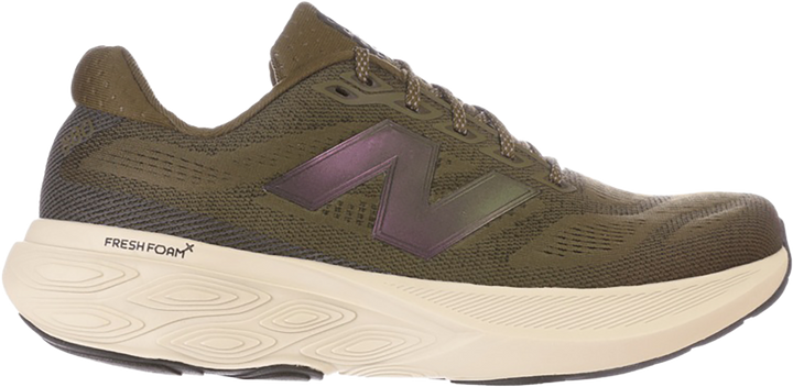 Green running shoe with New Balance logo on a white background