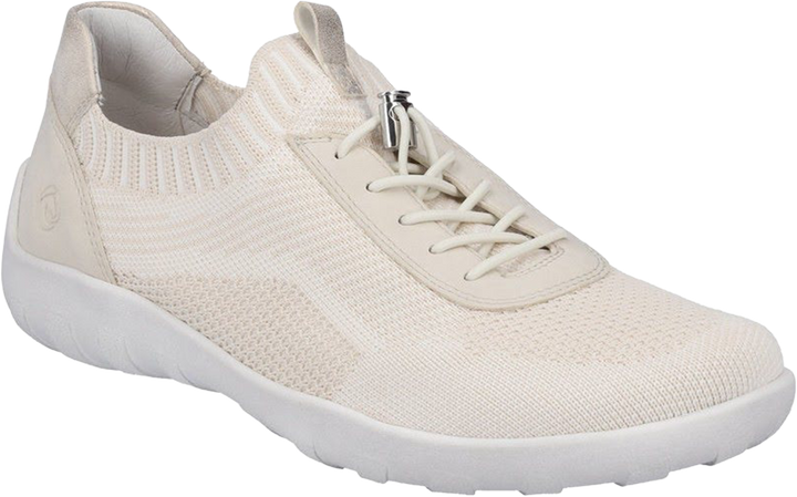 Quarter turn view Women's Remonte Footwear style name Liv 18 in color Vanilla/ Weiss/ Crema. Sku: R3518-60
