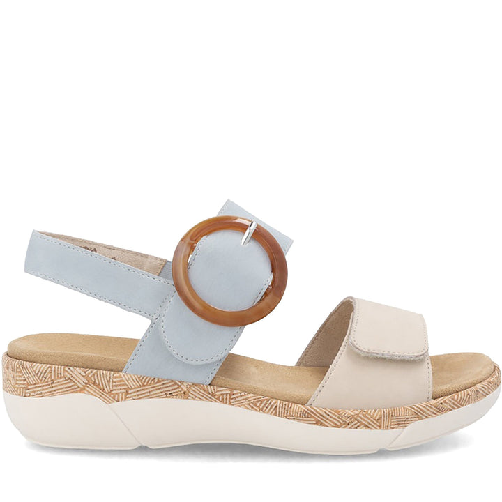 Quarter turn Women's Remonte Footwear style name Jocelyn 53 in color Muschel/ Bleu. Sku: R6853-12