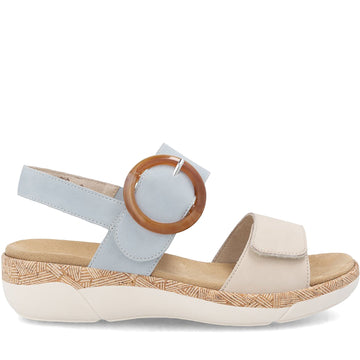Quarter turn Women's Remonte Footwear style name Jocelyn 53 in color Muschel/ Bleu. Sku: R6853-12