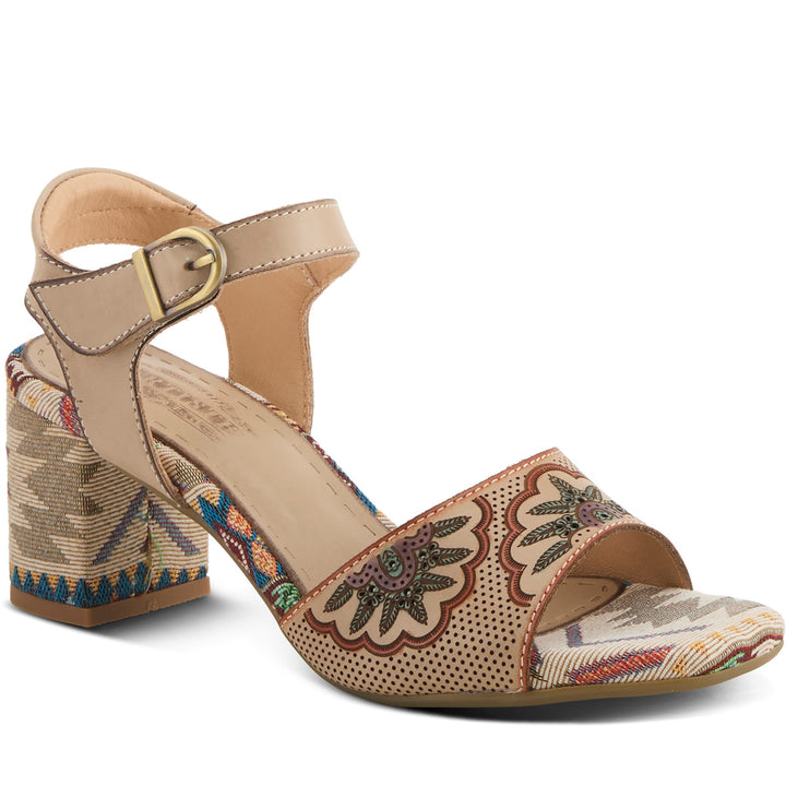 Quarter turn Women's L'Artiste Footwear style name Sassyclass in color Beige Mult. Sku: SASSYCLASS-BGEM