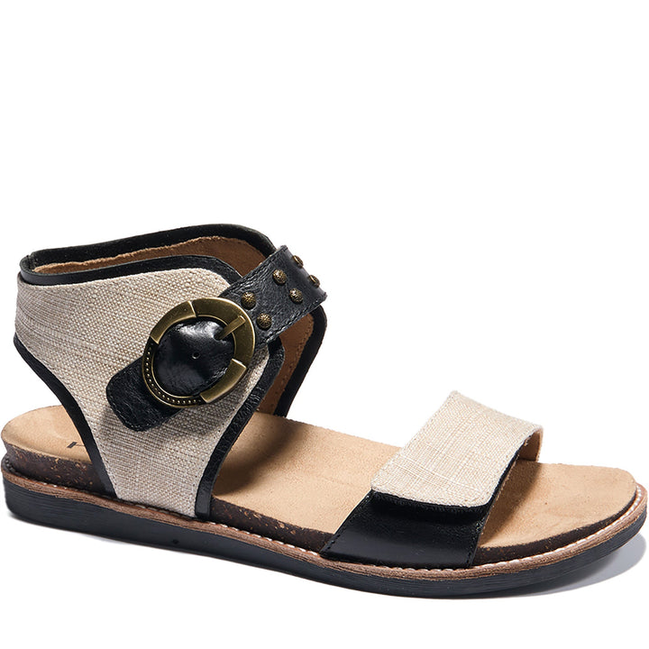 Quarter turn Women's HALS Footwear style name Bari in color Black/ Natural. Sku: SEO5003-01