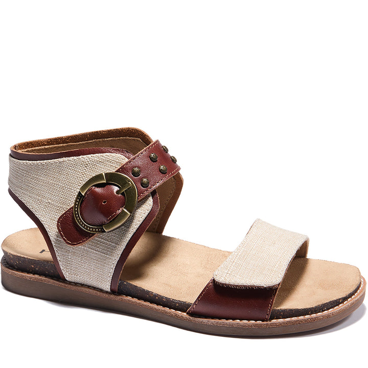 Quarter turn Women's HALS Footwear style name Bari in color Cognac/ Natural. Sku: SEO5003-02