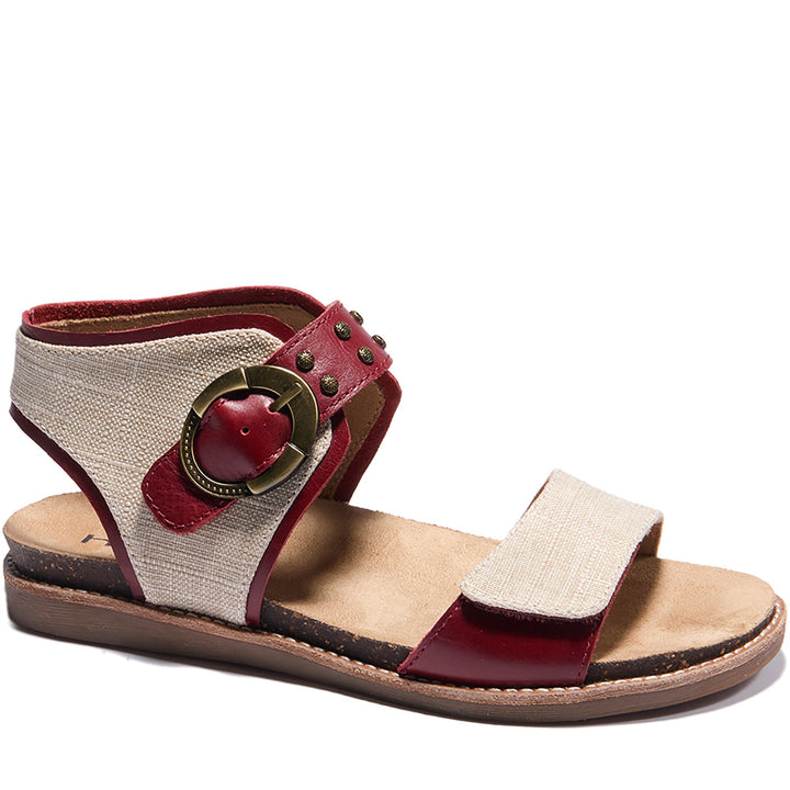 Quarter turn Women's HALS Footwear style name Bari in color Dark Red/ Natural. Sku: SEO5003-03