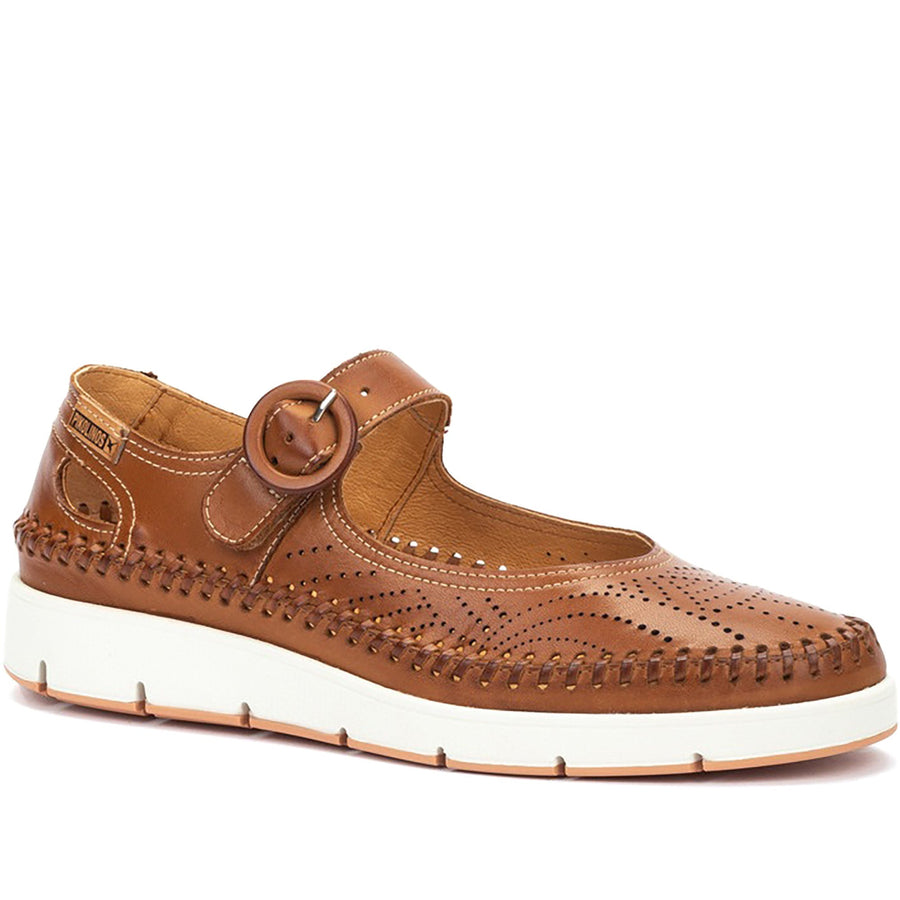 Quarter turn Women's Pikolinos Footwear style name Tenerife 4914 in color Brandy. Sku: W8D-4914BRA