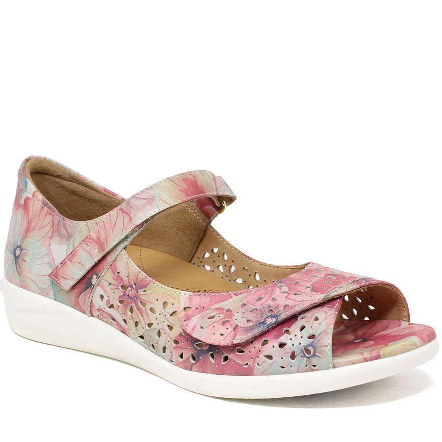 Quarter turn Women's Ziera Footwear style name Daffodil-W in color Melon Flower Leather. Sku: ZR10104PM0LE