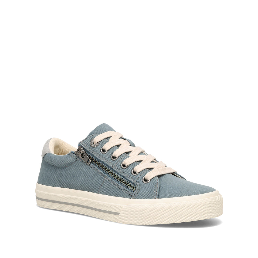 Blue sneaker with a zipper on a white background