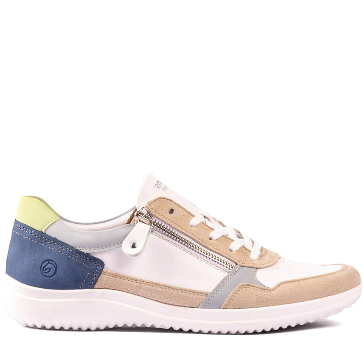 Quarter turn Women's Remonte Footwear style name Louann 06 in color Iceberg/ Weiss/ Bleu/ Jeans/ Lig. Sku: D1E06-81