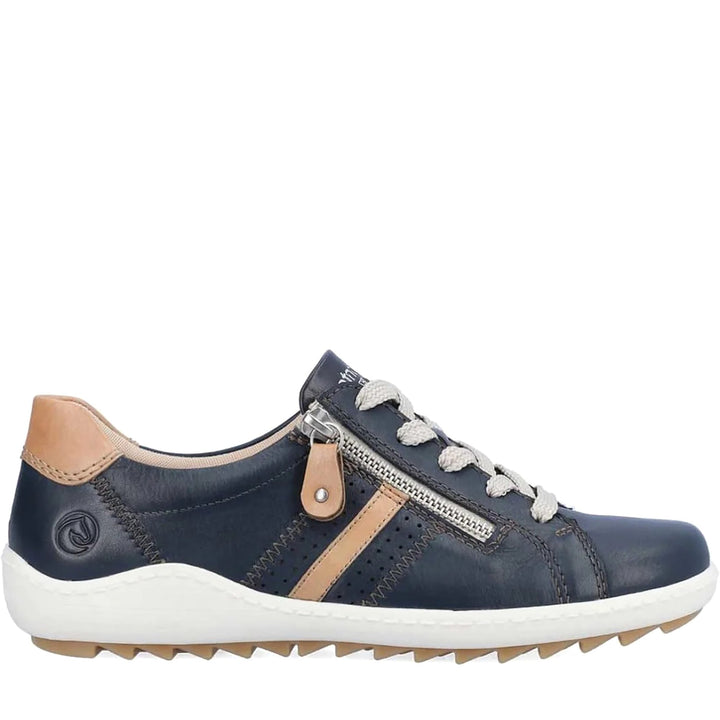 Quarter turn Women's Remonte Footwear style name Liv 32 in color Atlantis/ Bisquit/ Pazifik/ Lugan. Sku: R1432-14