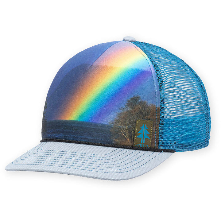 Quarter view Women's Pistil Apparel style name Matty Trucker Hat in color Storm. Sku: 0038-STORM