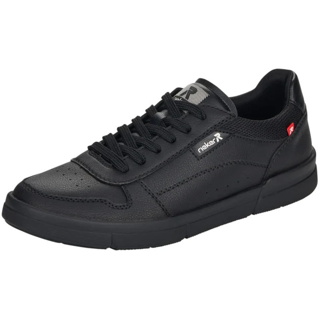 Quarter view Men's R-Evolution Footwear style name Spencer 01 in color Blk/Blk. Sku: 07101-00