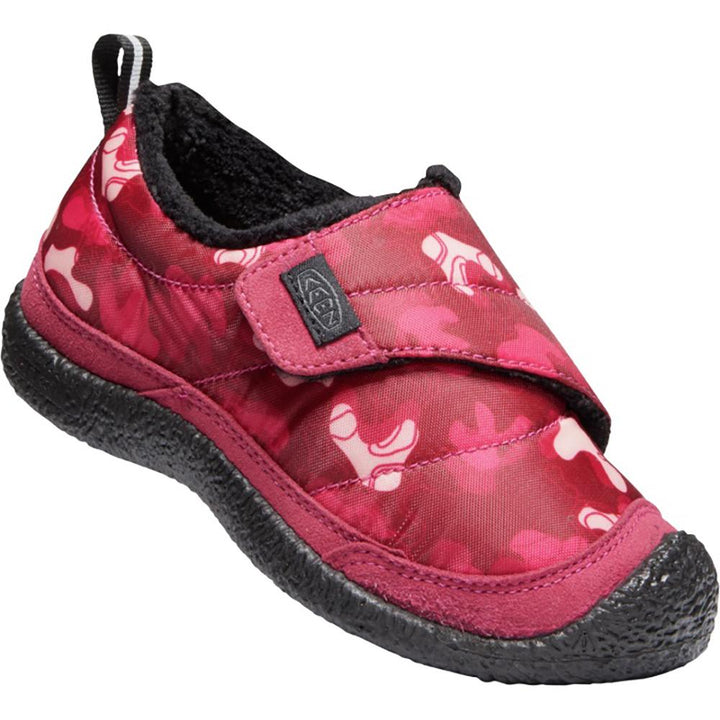 Quarter view Kids Keen Kids style name Howser Low Wrap 8-13 in color Jam/ Rhubarb. Sku: 1025595