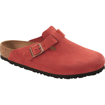 Quarter view Women's Birkenstock Footwear style name Boston Corduroy Narrow in color Corduroy Sienna Red. Sku: 1026167