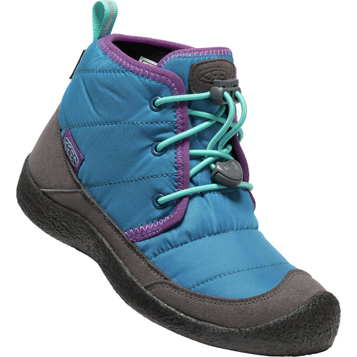 Quarter view Kids Keen Footwear style name Howser II Chukka Waterproof color Mykonos Blue/ Atlantis. Sku: 1026633