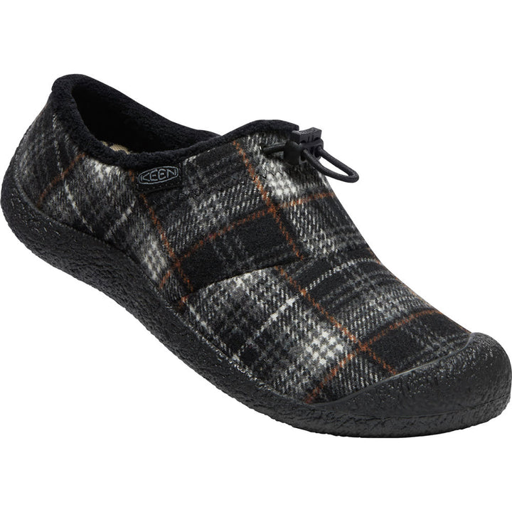 Quarter view Women's Keen Footwear style name Howser III Slide color Black Plaid/ Steel Grey. Sku: 1026646