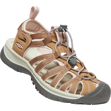 Quarter view Women's Keen Footwear style name Whisper in color Toasted Coconut/Peach Whip. Sku: 1027361
