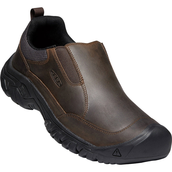 Quarter view Men's Keen Footwear style name Targhee IIi Slip-On Wide in color Dark Earth/ Mulch. Sku: 1027954