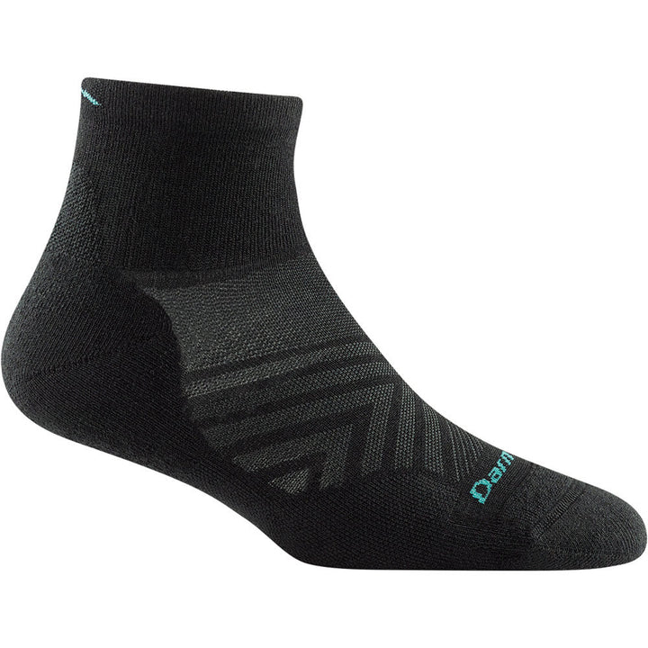 Quarter view Women's Darn Tough Sock style name Run 1/4 No Show Ultra Light Cushion color Black. Sku: 1048-BLACK