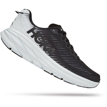 Quarter view Women's Hoka Footwear style name Rincon 3 Wide in color Black/ White. SKU: 1121371bwht