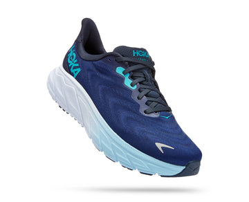 Quarter view Men's Hoka Footwear style name Arahi 6 in color Outerspace/ Bellwether Blue. SKU: 1123194osbb