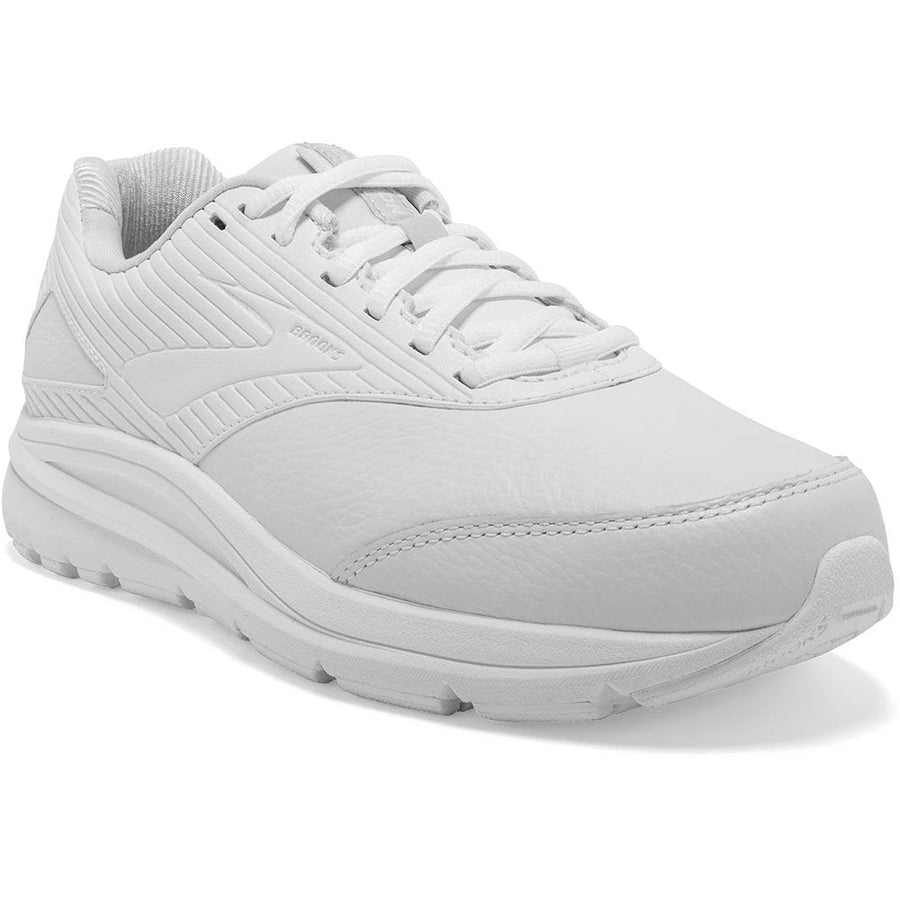 Quarter view Women's Brooks Footwear style name Addiction Walker 2 Medium color White. Sku: 120307-1B142