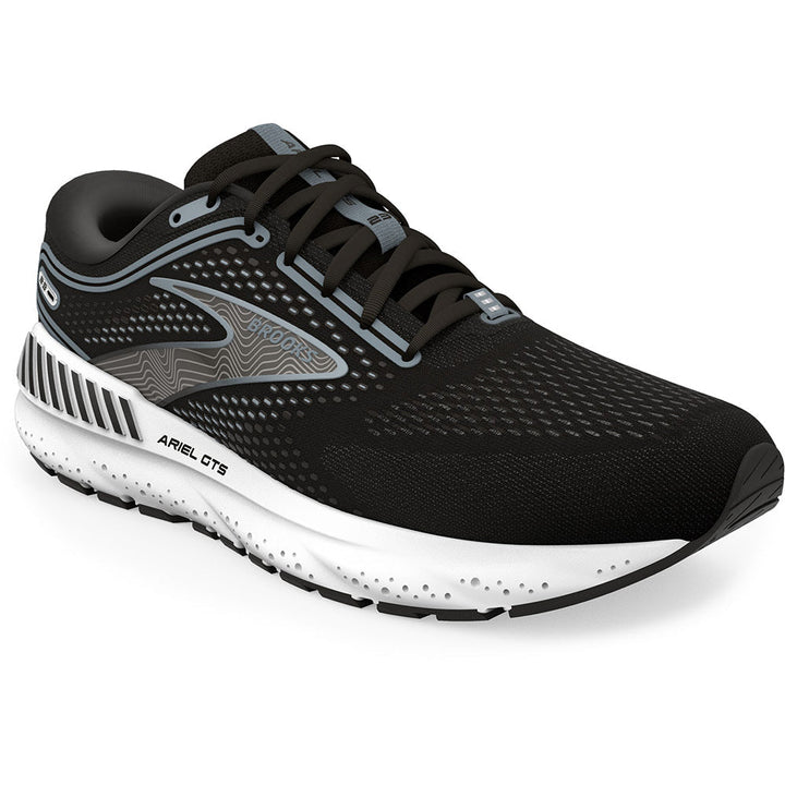 Quarter view Women's Brooks Footwear style name Ariel Gts 23 Wide in color Black/ Grey/ White. Sku: 120390-1D090