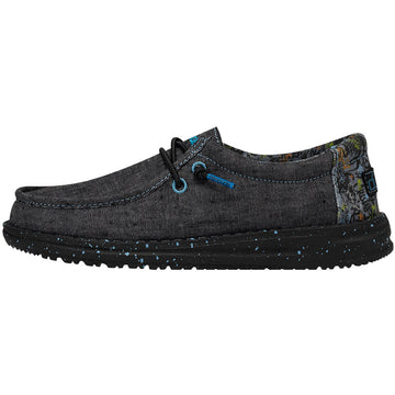 Quarter view Kids Hey Dude Footwear style name Wally Youth color Cambray Wave Ride. Sku: 130134737