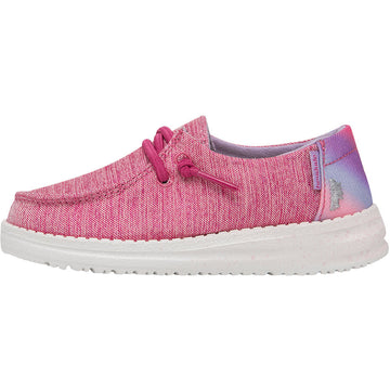 Quarter view Kids Hey Dude Footwear style name Wally Toddler color Sparkle Pink. Sku: 160025067