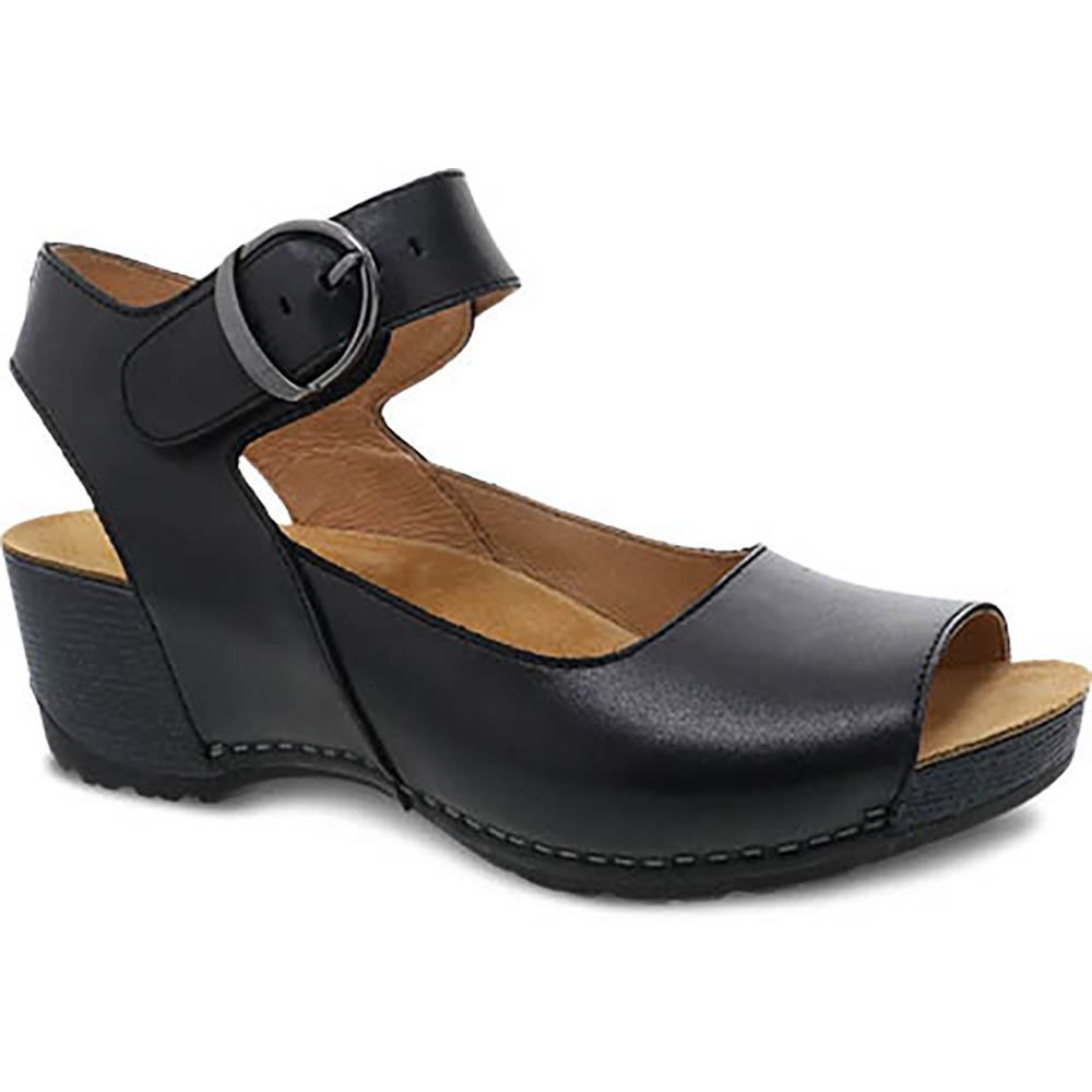 Quarter view Women's Dansko Footwear style name Tiana in color Black Burnished Calf. Sku: 1705-020200