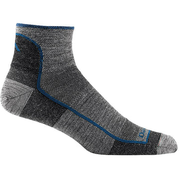 Quarter view Men's Darn Tough Sock style name Quarterly Light in color Charcoal. Sku: 1715-CHARCOAL