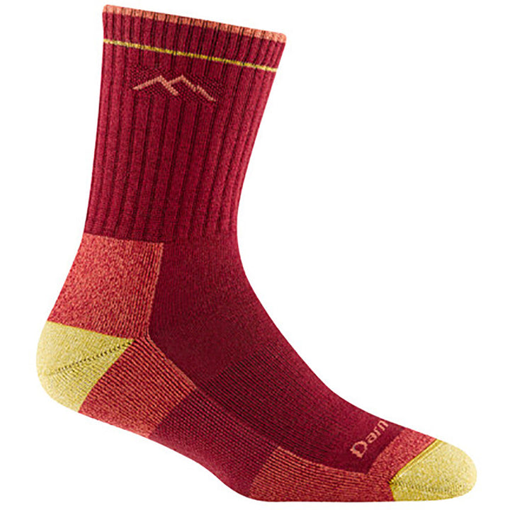 Quarter view Women's Darn Tough Sock style name Hiker Micro Cremid Cushion in color Cranberry. Sku: 1903-CRANBERRY