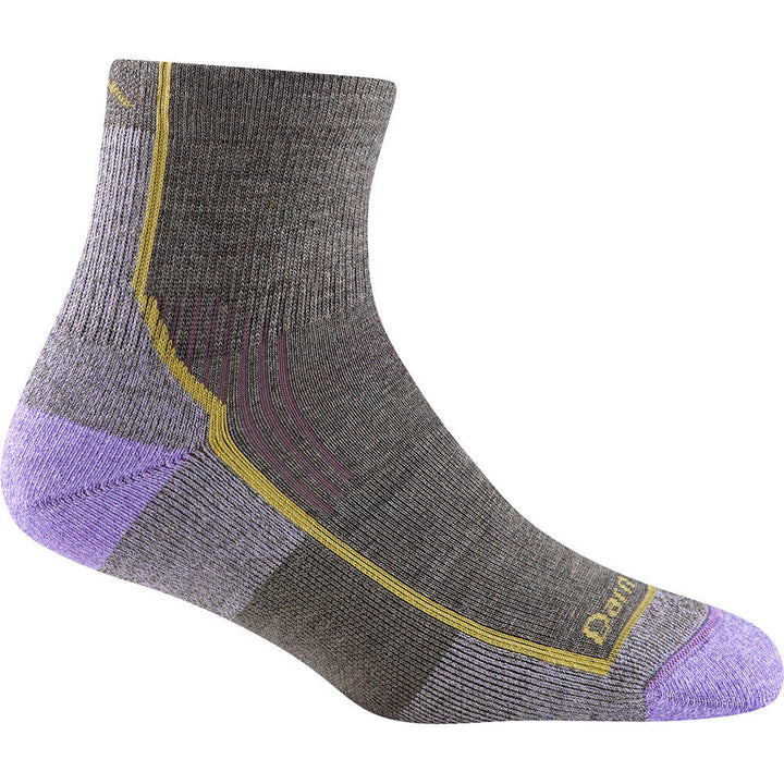 Quarter view Women's Darn Tough Sock style name Hiker 1/4 Crew Mid Cushioin color Taupe. Sku: 1958-TAUPE