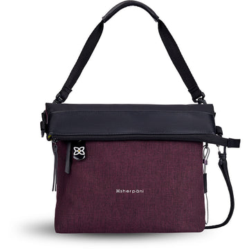 Quarter view Women's Sherpani Hand Bag style name Vale At Crossbody in color Merlot. Sku: 23-VALE005060