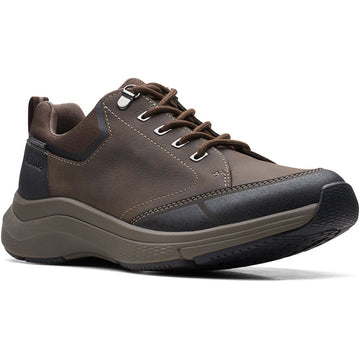 Quarter view Men's Clarks Footwear style name Wave 2.0 Vibe Waterproof color Dark Brown. Sku: 26168337