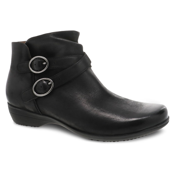 Quarter view Women's Dansko Footwear style name Faithe color Black Burnished Nubuck. Sku: 5508-360200