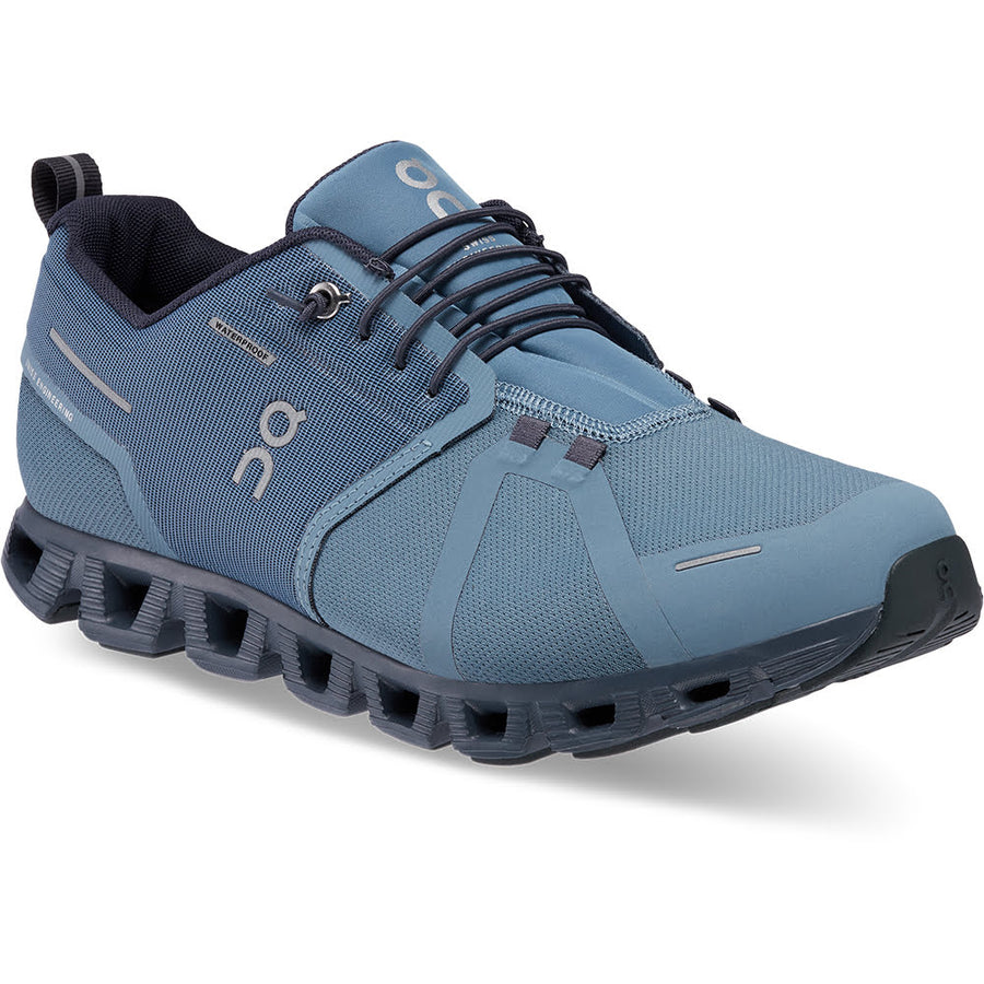 Quarter view Women's On Running Footwear style name Cloud 5 Waterproof color Metal/ Navy. Sku: 59-98528