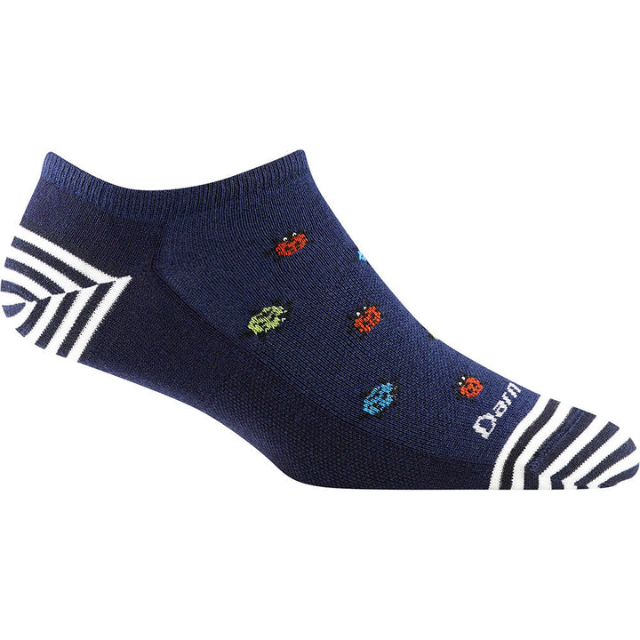 Quarter view Women's Darn Tough Sock style name Lucky Lady No Show Light color Midnight. Sku: 6074-MIDNIGHT