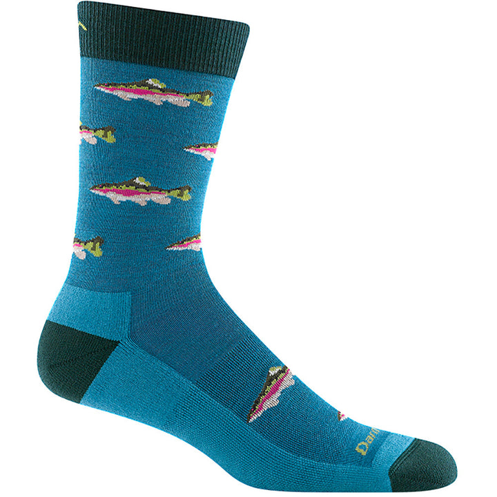 Quarter view Men's Darn Tough Sock style name Spey Fly Crew With Cushion in color Cascade. Sku: 6085-CASCADE