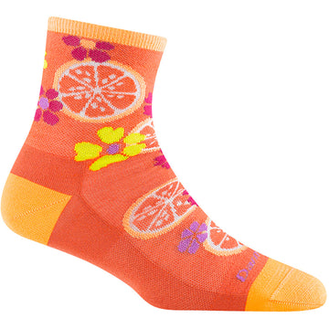 Quarter view Women's Darn Tough Sock style name Fruit Stand Shorty Light in color Grapefruit. Sku: 6102-GRAPEFRUIT