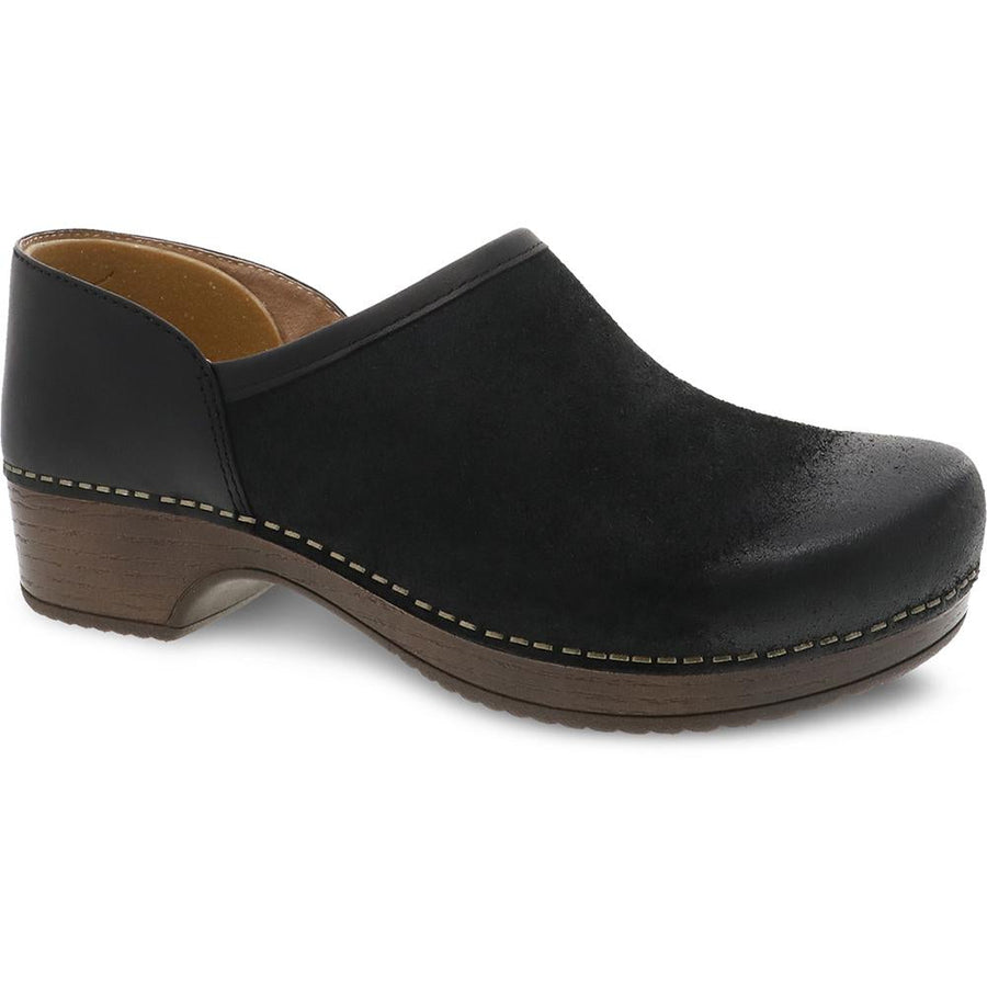 Quarter view Women's Dansko Footwear style name Brenna in color Black Burnished. Sku: 9431-477800