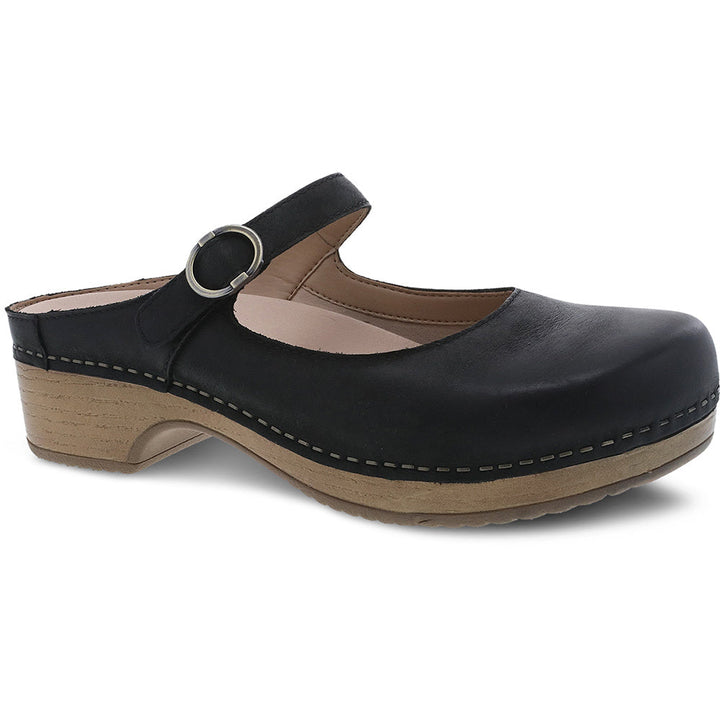Quarter view Women's Dansko Footwear style name Bria in color Black Burnished Nubuck. Sku: 9435-101600