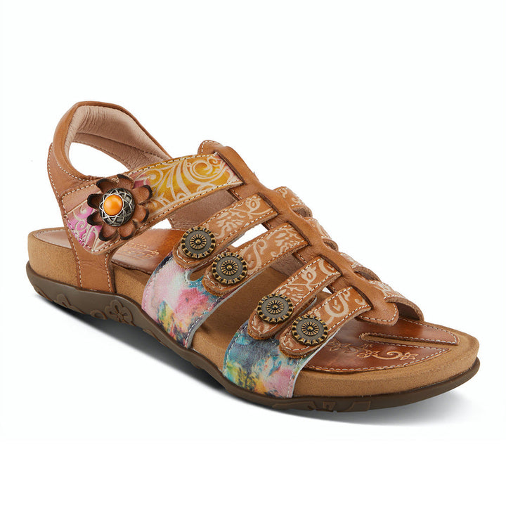 Quarter view Women's L'Artiste Footwear style name Actionetta in color Camel Mult. Sku: ACTIONETTA-CAM