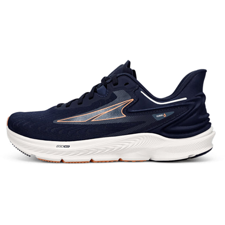 Quarter view Unisex Altra Footwear style name Torin 6 color Navy/ Coral. Sku: AL0A7R78-447